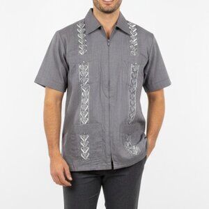 Vintage Haband Zip Up Guayabera Shirt Grey Small